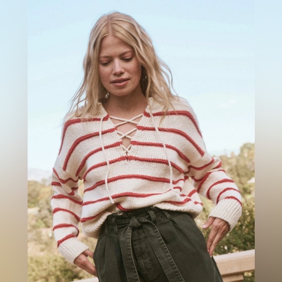 THE GREAT. Sweaters - The Great The Sea Stripe Lace-Up Pullover Top Sweater Coastal Size 2 Medium
